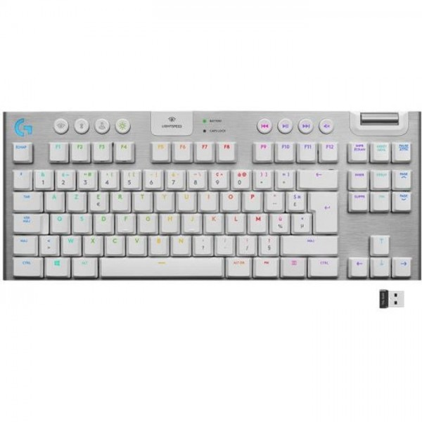 Clavier gaming mécanique Logitech G915 TKL LIGHTSPEED RVB sans fil, sans pavé numérique - GL Tactile Blanc