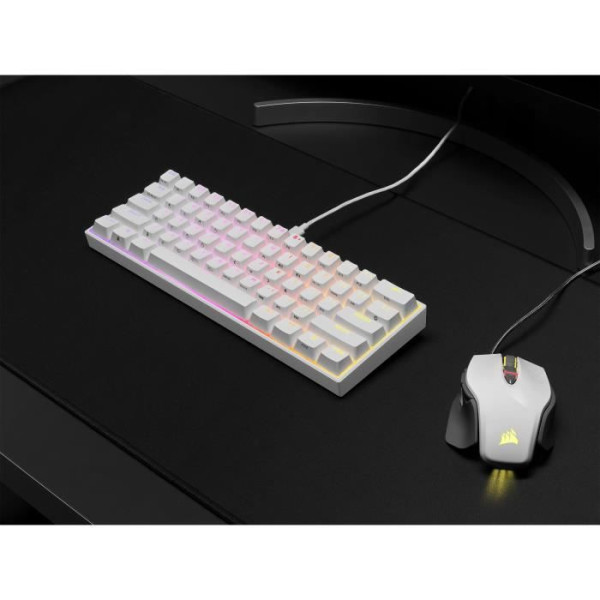 Clavier mécanique Gaming - CORSAIR - K65 RGB Mini 60% - Format compact - RGB - CHERRY MX Red - Blanc - (CH-9194110-FR)