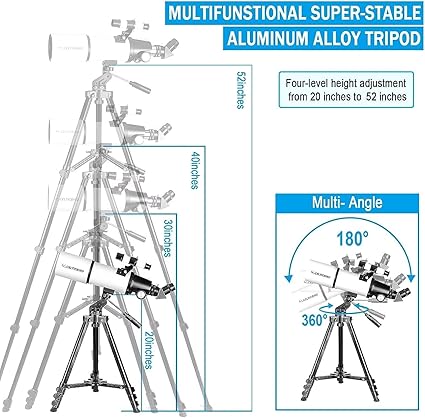 CELTICBIRD Télescope 80 mm, Ouverture 600 mm pour Adultes Débutants en Astronomie – Télescope Réfracteur Astronomique Portable entièrement Multicouche à Haute Transmission, Monture AZ