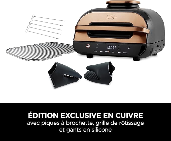 Ninja Foodi MAX Health Grill & Air Fryer, 6-en-1, Griller, Frire, Cuire, Rôtir et plus, 3,8L, Pièces Lavables au lave-vaisselle, Cuivre/Noir, Exclusivité Amazon AG551EUCP