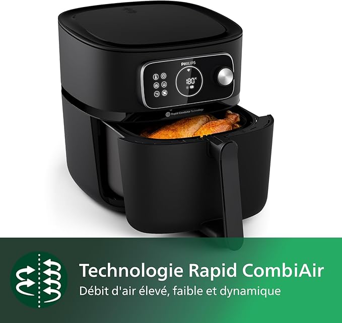 Philips Airfryer Combi 7000 Series XXL - 8,3 L (2 kg), Airfryer 22 en 1 avec WiFi, Rapid CombiAir et HomeID App, Noir (HD9876/90)