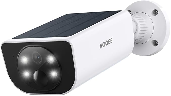 AOQEE Camera Surveillance WiFi Exterieure sans Fil - 2K, Batterie & Panneau Solaire intégré, Étanche IP65, Détection PIR AI, Vision Nocturne Couleur, Compatible Alexa