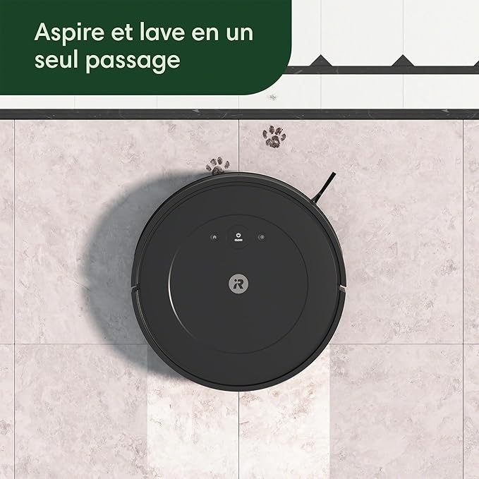 iRobot Roomba Combo Essential (Y0110) - Robot Aspirateur et Laveur Connecté - Système de Nettoyage en 4 Étapes - 3 Niveaux d'Aspiration - Programmable Via Application et Voix