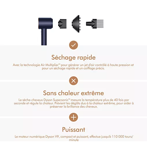 Sèche cheveux DYSON Supersonic cheveux bouclés à frisés - bleu de Prusse cuivré