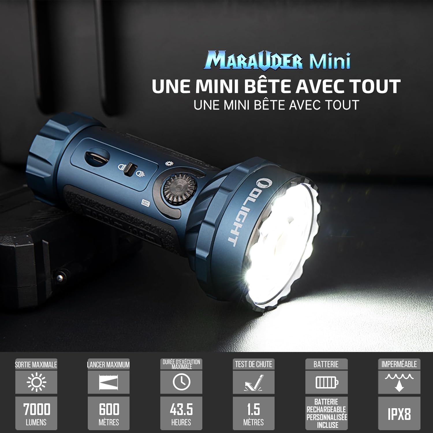 Mini Lampe Torche LED Ultra Puissante OLIGHT Marauder 7000 Lumens Rechargeable