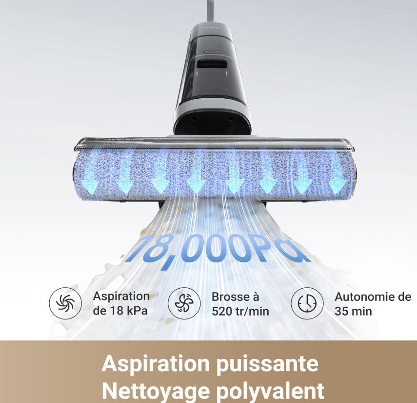 Dreame H14 Aspirateur Eau et Poussière, Portée à Plat à 180°