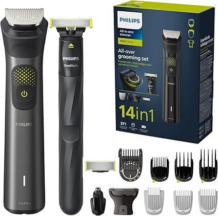 Philips Series 9000 - Tondeuse 14-en-1 avec OneBlade, Lame Supplémentaire et Trousse Premium