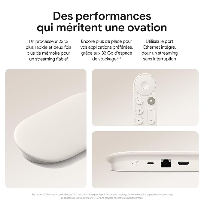 Google TV Streamer 4K – Streaming Rapide sur TV avec Recherche Vocale et Télécommande – 32 Go de Stockage – Porcelaine