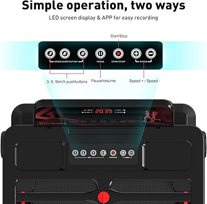 CITYSPORTS Tapis de Course – Tapis Roulant Pliable 12 km/h, Affichage LED, APP & 360° Tablet Holder (Black & Red)