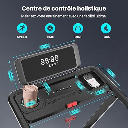 Mobvoi Tapis de Course Ultra 3 en 1 – Inclinaison 6%, 2,5 CV, Support pour Tasse, Téléphone & Ordinateur Portable, Grande Surface de Course, Capacité 120 kg – pour Maison et Bureau