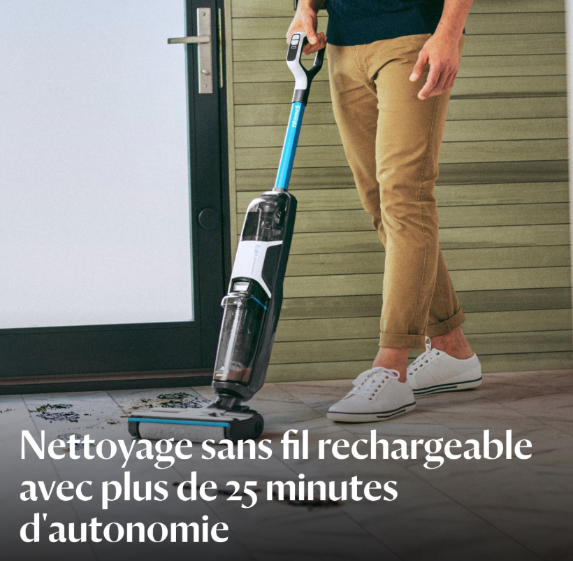 BISSELL CrossWave HF3 – Aspirateur Balai Laveur Sans Fil, Aspire & Lave en Même Temps, Nettoyeur Eau et Poussière Léger, Autonomie 25 Minutes, Pour Sols Durs (3598N)§