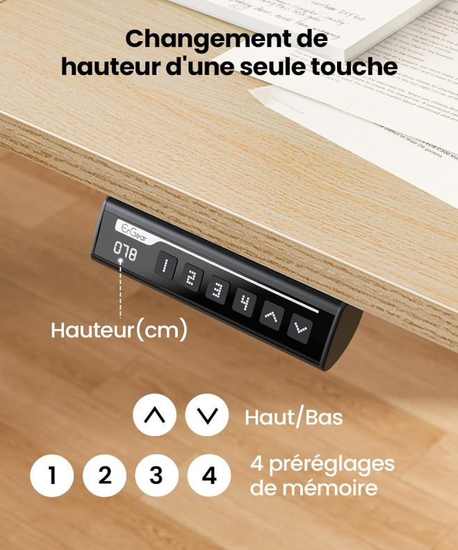 ErGear Bureau Assis Debout Électrique 140 x 70 cm – Bureau Informatique avec Panneau Intelligent à 4 Mémoires, Plateau en Panneaux Assemblés