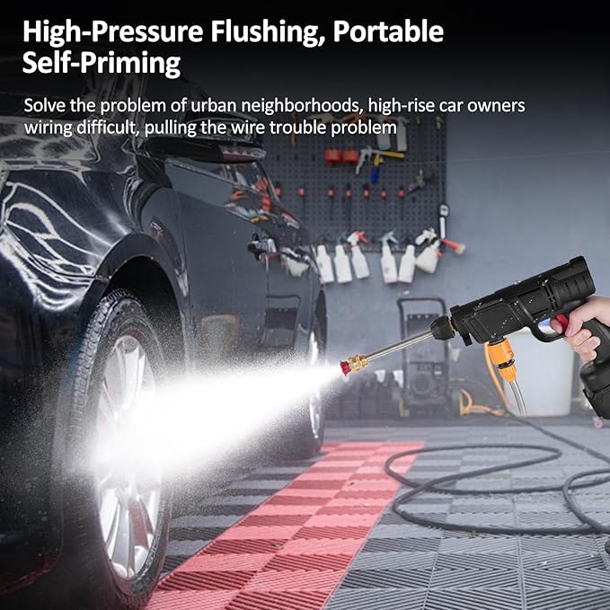 Mulcort Nettoyeur Haute Pression Sans Fil 350 PSI, 2×3000 mAh, Tuyau 5 m – Pour Voiture & Jardin