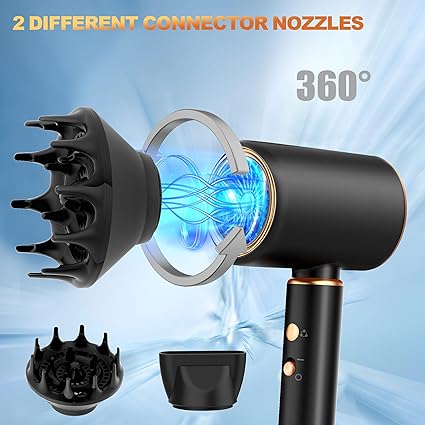 JANOLTY Sèche-Cheveux Ionique Professionnel 2400 W – Moteur AC Turbo Ultra-Silencieux, 4 Modes, Diffuseur & Buse Concentratrice, Chauffage Rapide, Cycle Chaud/Froid