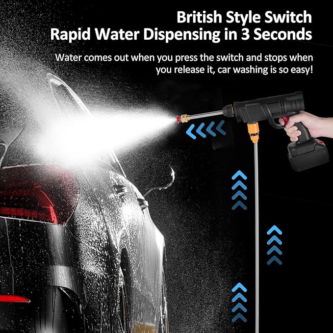 Mulcort Nettoyeur Haute Pression Sans Fil 350 PSI, 2×3000 mAh, Tuyau 5 m – Pour Voiture & Jardin