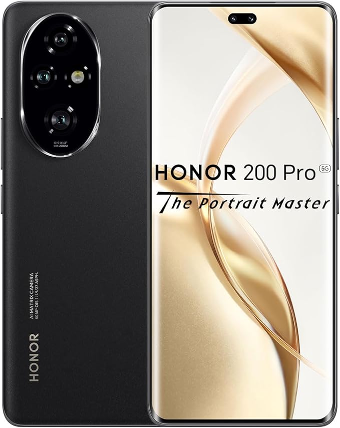HONOR 200 Pro Smartphone 5G 12 Go RAM 512 Go Stockage, 120 Hz 6,78" OLED, Appareil Photo 50 MP, Snapdragon 8s Gen 3, Batterie 5200 mAh, Android 14, Dual SIM, NFC (sans Chargeur) Noir