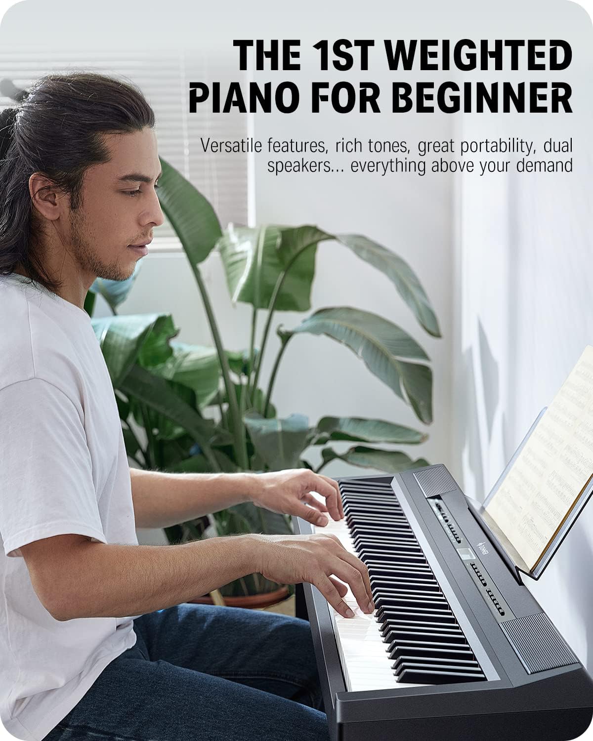 Donner DEP-20 Piano Numérique 88 Touches Lestées Taille Authentique – Action du Marteau, 8 Voix Premium, Pédale Incluse