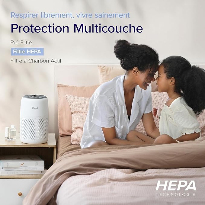 LEVOIT Purificateur d’Air Chambre – Filtration Allergies & Odeurs, Silencieux, Éponge Aromathérapie, 7W, 3 Vitesses, HEPA Maison/Bureau