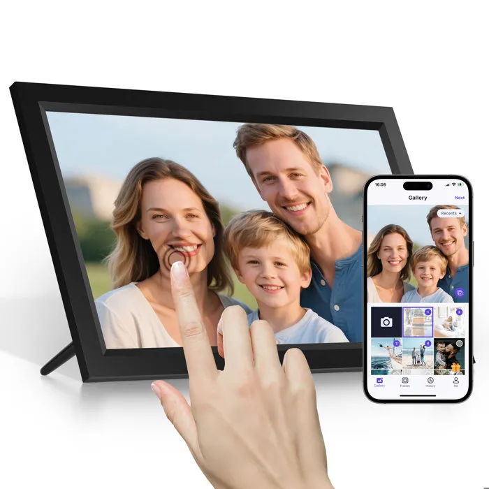 Tibuta Cadre Photo Numérique WiFi 15,6" – Écran Tactile HD 32 Go, Vidéo & Diaporama