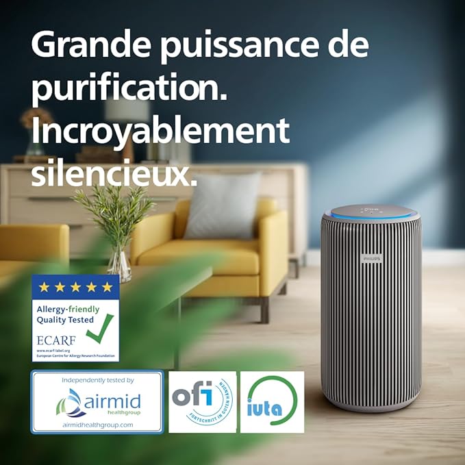 Philips PureProtect 3200 Series – Purificateur d’Air Intelligent HEPA+Charbon Actif CADR 500 m³/h pour 130 m² (AC3210/12)