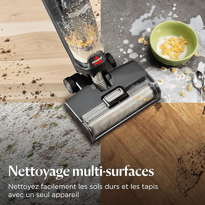 Bissell CrossWave OmniForce – Aspirateur Balai Laveur Sans Fil 2-en-1, Aspire & Lave, Multi-Surfaces, Jusqu’à 240 m², Modèle 3912N