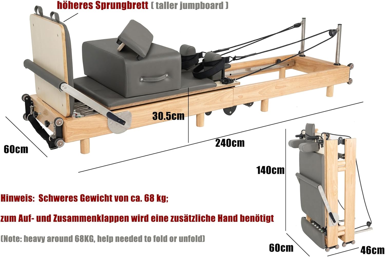 Nexace Pilates Reformer Machine, la Machine Pilates Pliable en Bois pour l'entraînement à Domicile