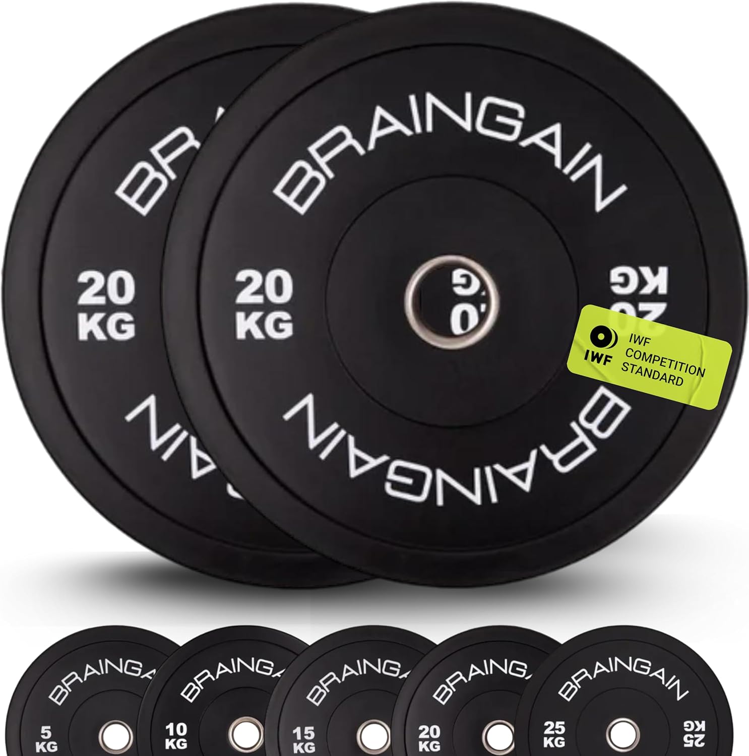 Disques Bumper Olympiques – Tailles Multiples, Couleur/Noir – Disques de Poids 2" pour Entraînement de Force avec Barre  20kg (Paire/Set)