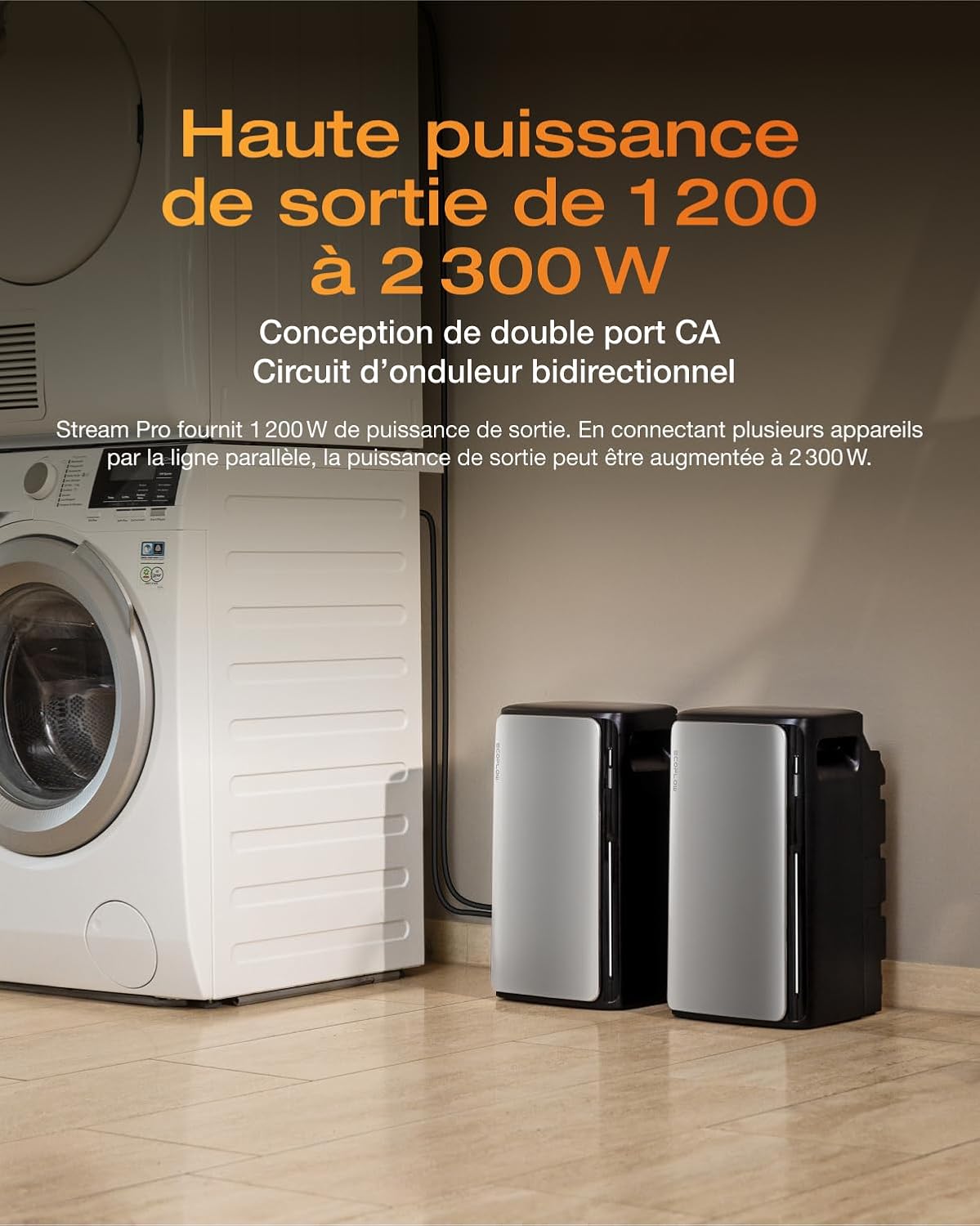 ECOFLOW STREAM Pro, batterie 1,92 kWh pour kit solaire, 3 MPPT 2300W, ports CA doubles 2300W, plug&play, seuls quelques petits défauts dans l'emballage, le produit n'a pas été utilisé(Reconditionné)