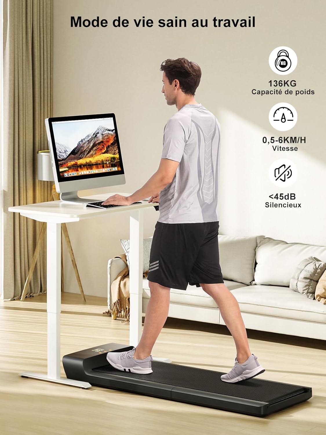WalkingPad A1 Pro Tapis de Marche Capacité 136 kg - Pliable Walking Pad 120 x 41,5 cm Idéal pour Maison et Bureau, Tapis de Course Vitesse 0,5-6 km/h avec Télécommande et Contrôle Via Application