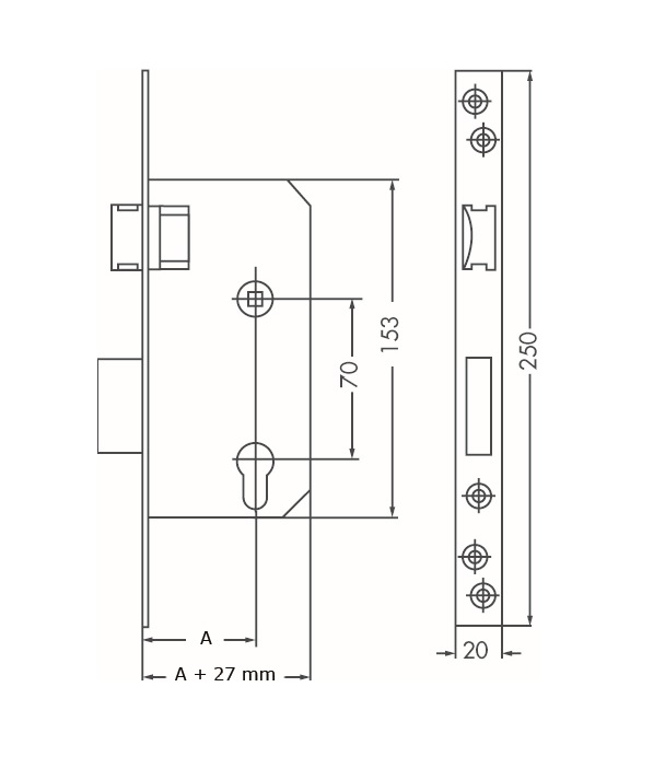 Serrure à larder LIONA à profil européen et bout carré axe 60mm gauche - JPM - 920000-03-2A