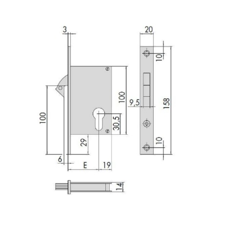 Serrure monopoint à larder profil étroit à crochet axe 40mm - CISA - CIS45110.40