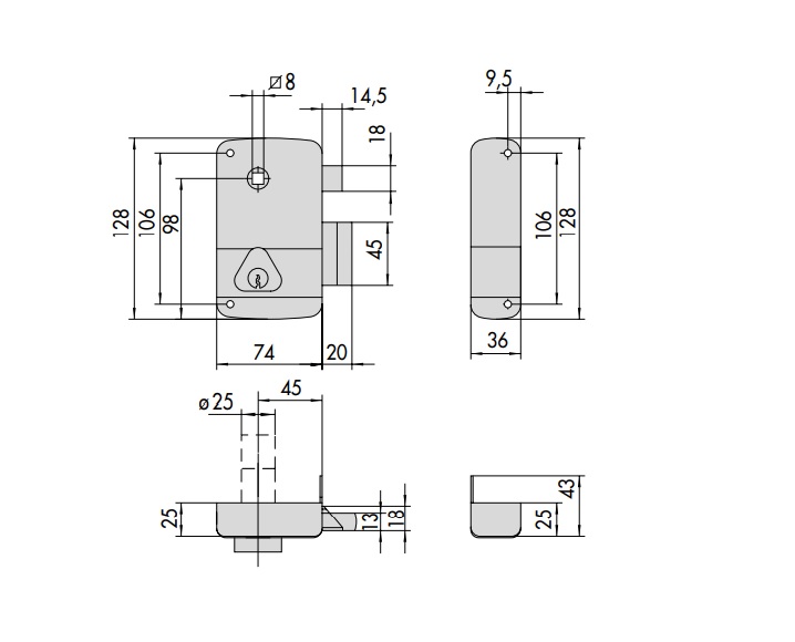 Serrure monopoint en applique vertical fouillot gauche cylindre de 40mm sur numéro BC1534 - CISA - 3005042000BC1534