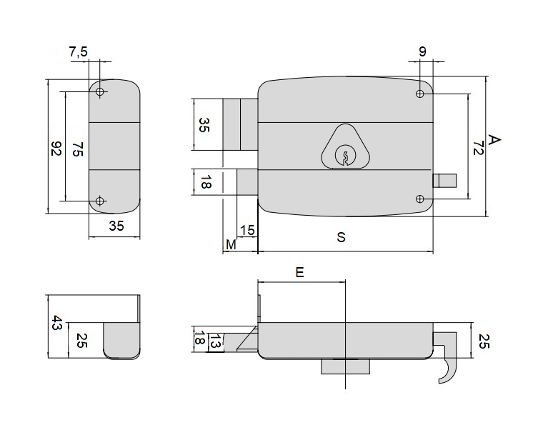 Serrure monopoint en applique horizontale à tirage 40mm gauche - CISA - 501210-01-2A