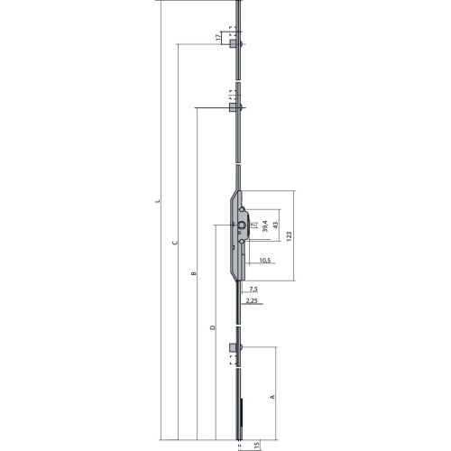 Crémone F7,5 longueur 2106mm côte D 600mm 2 galets - FERCO - G-20465-14-0-1