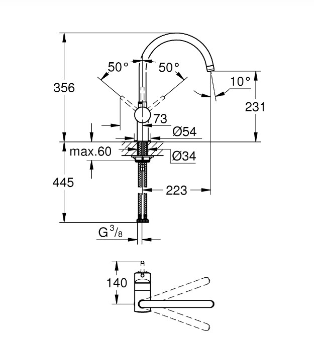 Mitigeur d'évier MINTA bec haut pivotant chromé - GROHE - 32917-000