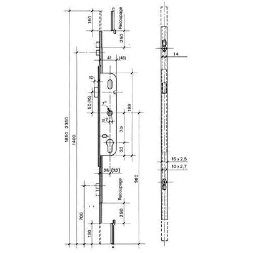 Crémone barillet axe 25mm longueur 2030mm ajustable haut et bas  - FERCO - G-24534-20-L-1