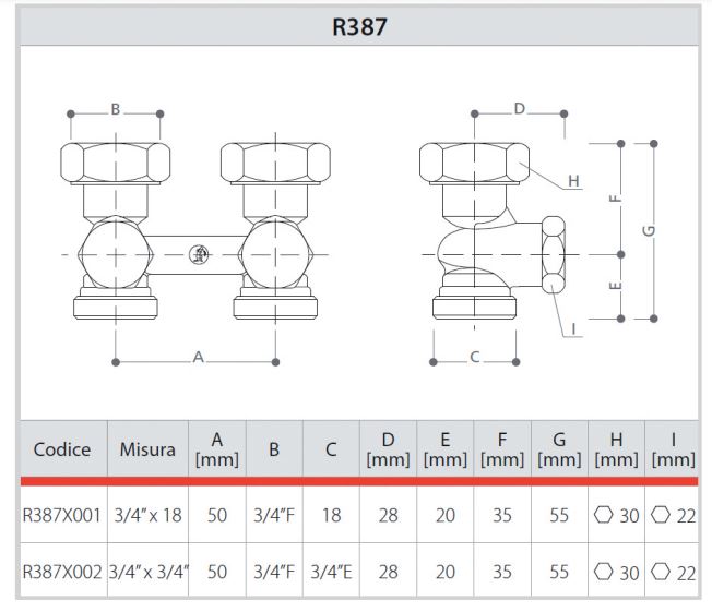 Robinet de radiateur droit bitube F 3/4  M 3/4 - GIACOMINI - R387X002