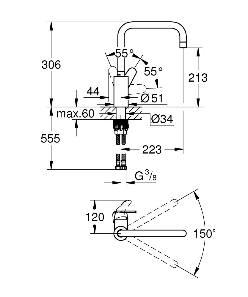 Mitigeur d'évier EURODISC COSMOPOLITAN bec haut pivotant - GROHE - 32259003