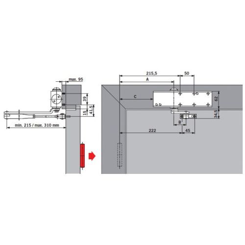 Ferme-porte TS PROFIL 2-3-4 fourni avec bras finition blanc - DORMA - 27112211