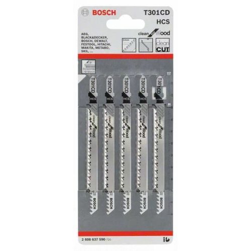 5 lames pour scie sauteuse Clean for Wood T 301 CD - BOSCH - 2608637590