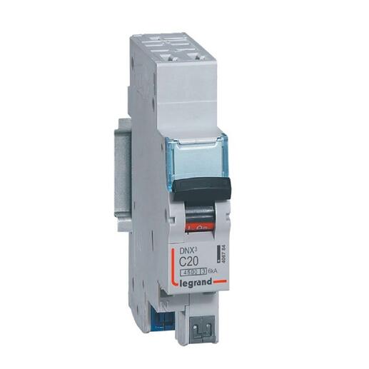 Disjoncteur phase + neutre DNX³ 4500 6kA arrivée bornes automatiques 1 module 1P+N 230V 20A - LEGRAND - 406784