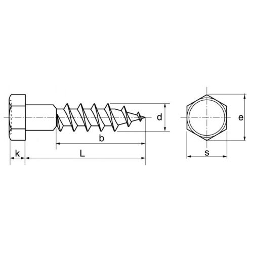 Vis à bois tête hexagonale inox A2 DIN 571 12X70 boîte de 50 - ACTON - 6230412X70