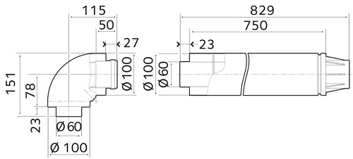 Kit ventouse horizontal D60/100 pour chaudière - ARISTON - 3318635