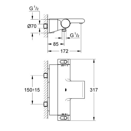 Mitigeur bain-douche thermostatique 1/2 mural GROHTHERM 2000 - GROHE - 34467-001