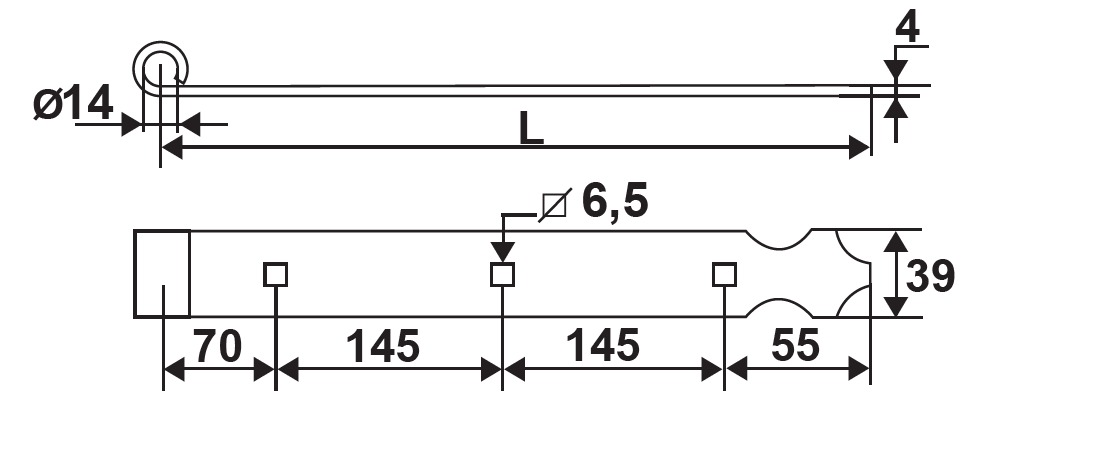 Penture droite aluminium noir longueur 705mm - TORBEL - 11PA70J