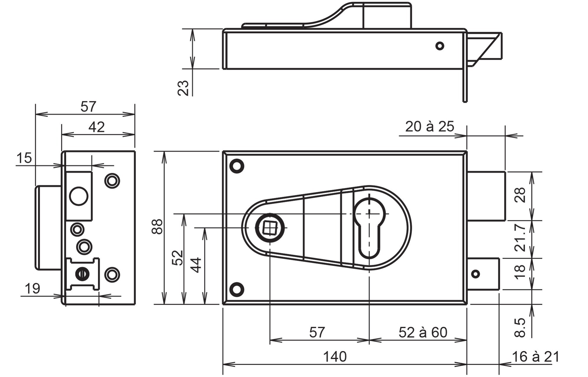 Serrure monopoint en applique Horizontale fouillot Droite - METALUX - FE97721070