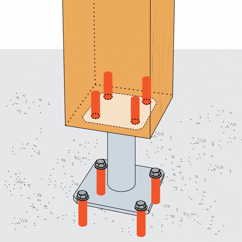 Pied de poteau fixe base 130x130x4mm hauteur 100mm - SIMPSON - PPA100