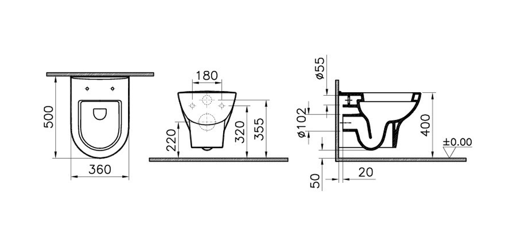 Pack cuvette WC suspendue complet ZENTRUM 50cm avec abattant - VITRA - 5785B003-6077