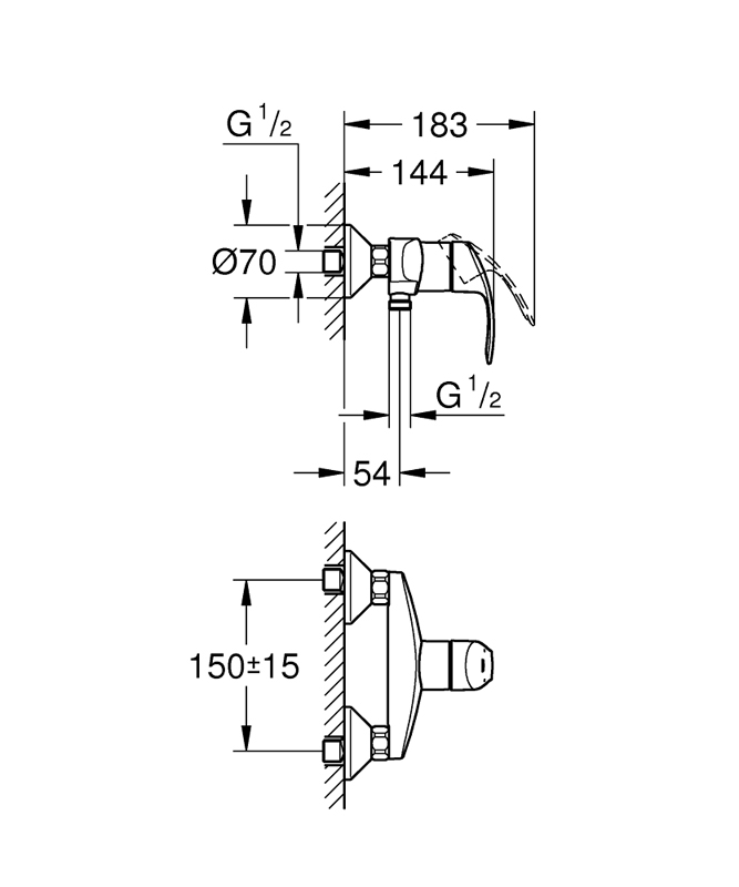 Mitigeur de douche mural EUROSMART 2015 monocommande - GROHE - 32172-002