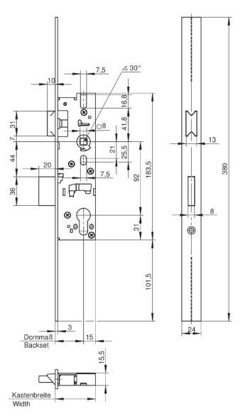 Serrure monopoint NUM1438PZ axe 45mm têtière inox - WILKA - 1438PZ-45